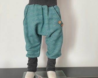 Knickerbockers, bloomers sweat herringbone, sarouel pants, light petrol