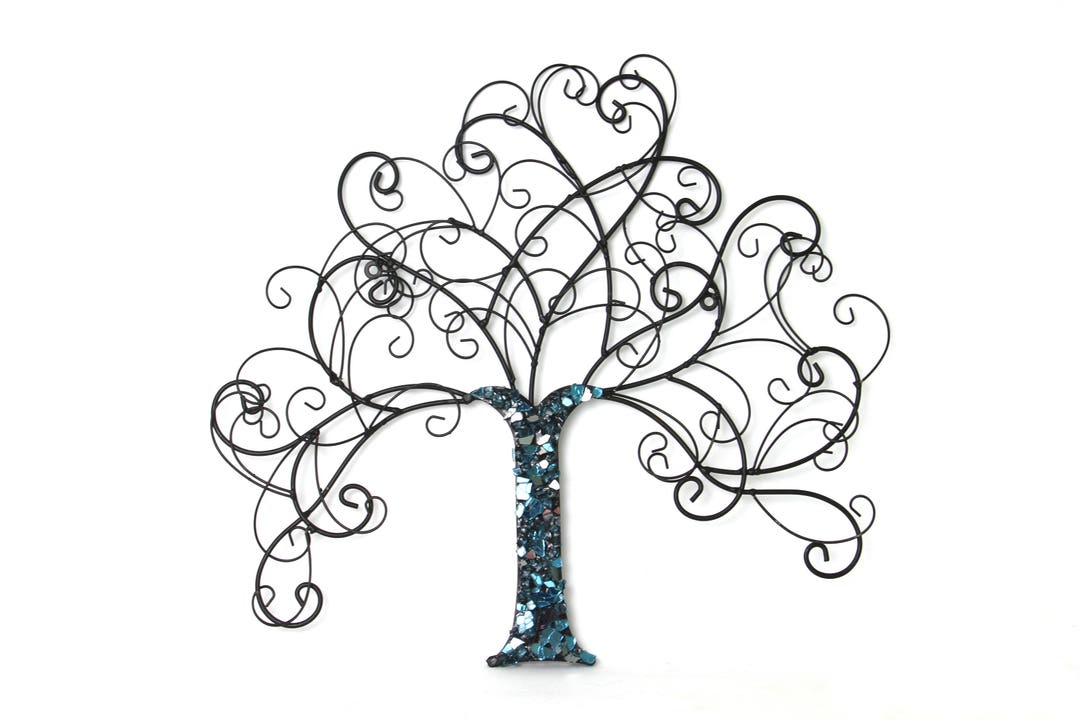 Handmade Metal Tree Adorned With Blue Fire Glass - Etsy