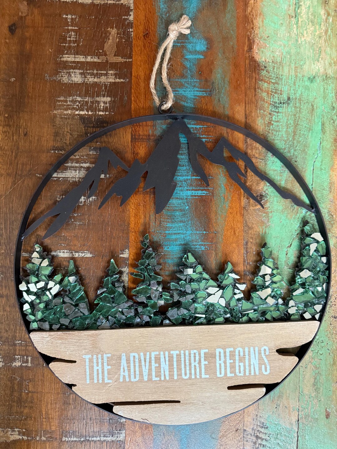 The Adventure Begins Metal and Wood Pine Tree Sign, Tree Sign - Etsy