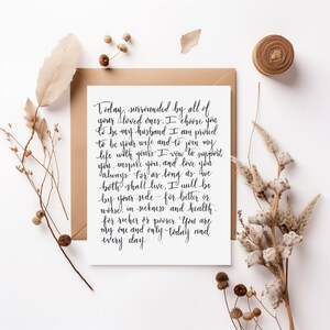 Carta personalizada de caligrafia manuscrita - votos de casamento - citação | Presente de letras manuscritas | Suas palavras especiais escritas à mão por mim