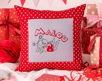 Embroidered cushion DREAM + NAME //red - grey// 40x40 cm Pillowcase Gift Cuddly Cushion Snuggle Cushion Personalized Pillow