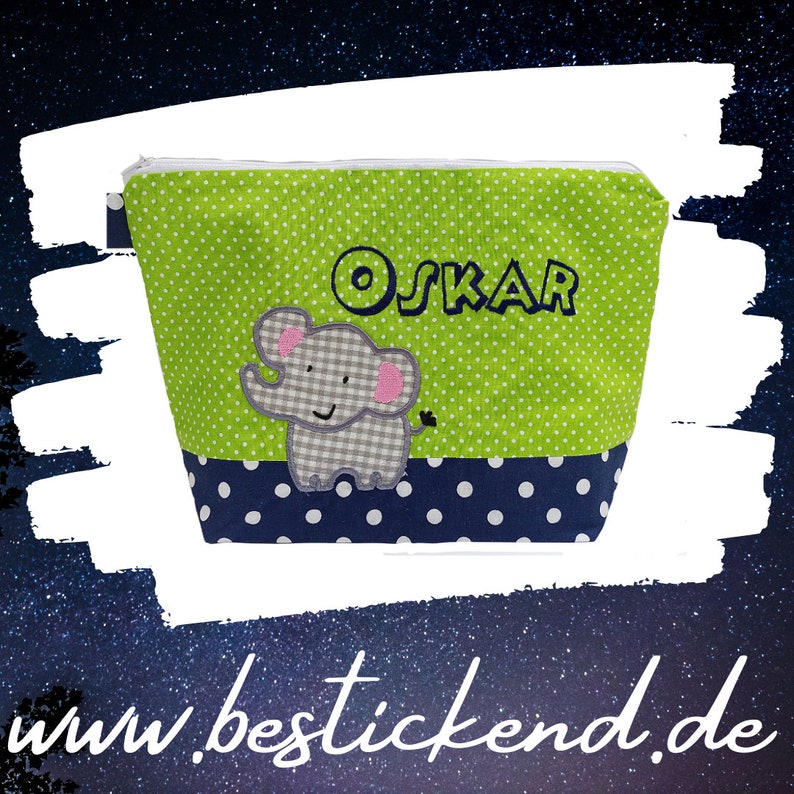 embroidered bag ELEPHANT name /navy green/ diaper bag toilet bag diaper bag toilet bag wash bag 20 fonts cosmetic bag image 7