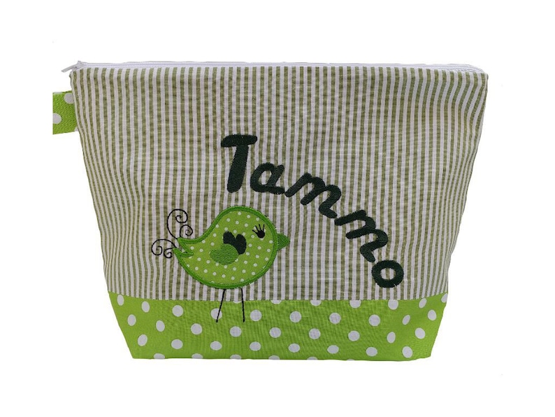 sac brodé OISEAU Nom //vert// Sac à couches Trousse de toilette Trousse à couches Trousse de toilette Trousse de toilette Trousse de lavage 20 Écritures Trousse à cosmétiques image 1