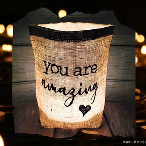 embroidered WINDLIGHT "AMAZING" //free color choice// light bag candle glass decoration garden table decoration party tealight lantern gift compliment