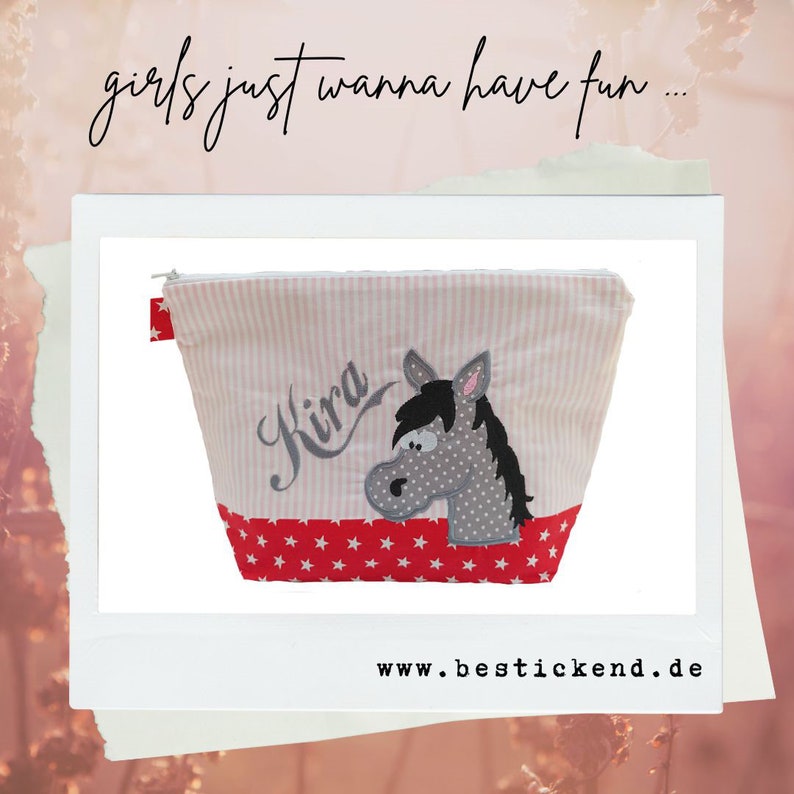 embroidered bag HORSE name // pink red // diaper bag wash bag diaper bag wash bag wash bag 20 fonts gift image 6