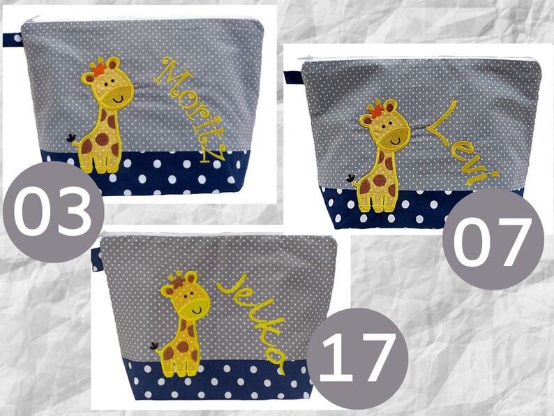 sac brodé GIRAFE prénom marine gris sac à langer trousse de toilette trousse de toilette sac à langer nom 20 polices cadeau image 3