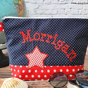 bestickte Tasche STERN + Name  //marine - rot//  Wickeltasche Kulturbeutel Windeltasche Kulturtasche Waschtasche 20 Schriften Kosmetiktasche