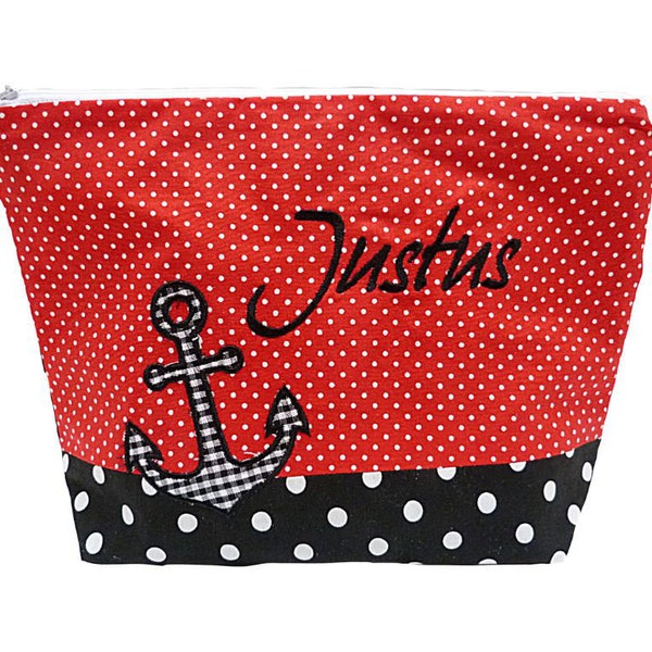 Embroidered bag ANKER + Name //red - black// Diaper bag Toiletry bag Diaper bag Toiletry bag wash bag 20 fonts cosmetic bag