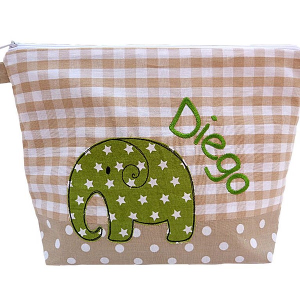 Embroidered bag ELEPHANT + Name //natural// Diaper bag Toiletry bag Diaper bag Toiletry bag Wash bag 20 Writings Cosmetic Bag