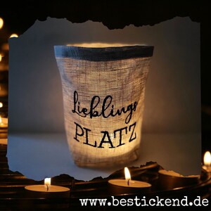 besticktes WINDLICHT LIEBLINSPLATZ //freie Farbwahl// Lichtbeutel, Kerzenglas, Deko, Laterne, Geschenk, Kompliment, Danke Freundin Liebe Bild 4