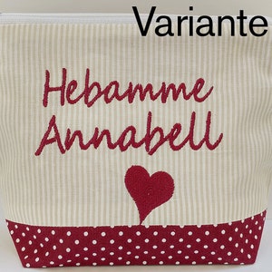 bestickte Tasche HEBAMME mit HERZ NAME //bordeaux natur// Kosmetikasche Schminktasche Kulturtasche Reisetasche Makeup-Bag 20 Schriften Bild 8