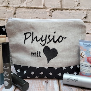 bestickte Tasche PHYSIO mit HERZ //schwarz - natur// Kosmetiktasche Kulturtasche Schminktasche Makeup-Bag Statement Kompliment Geschenk (20)