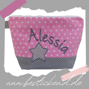 bestickte Tasche STERN Name //rosa grau// Wickeltasche Kulturbeutel Windeltasche Kulturtasche Waschtasche 20 Schriften Kosmetiktasche Bild 6