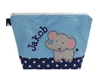 embroidered bag ELEPHANT + name //light blue - marine// diaper bag wash bag diaper bag wash bag wash bag 20 fonts