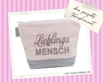 embroidered bag FAVORITE PERSON // pink - gray // cosmetic bag toiletry bag make-up bag statement compliment gift (41)