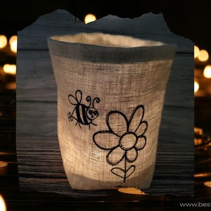 embroidered WINDLIGHT "SUMMER" //free choice of color// - light bag, candle glass, decoration, garden, table decoration, party, tealight, lantern