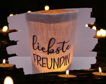 embroidered lantern "DEAR FRIEND" *free choice of color* light bag, candle glass, decoration, gift, compliment, thank you, friend dear lantern