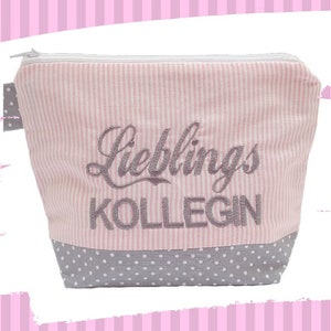 bestickte Tasche LIEBLINGSKOLLEGIN //rosa - grau// Kosmetiktasche Kulturtasche Schminktasche Makeup-Bag Statement Kompliment Geschenk (41)