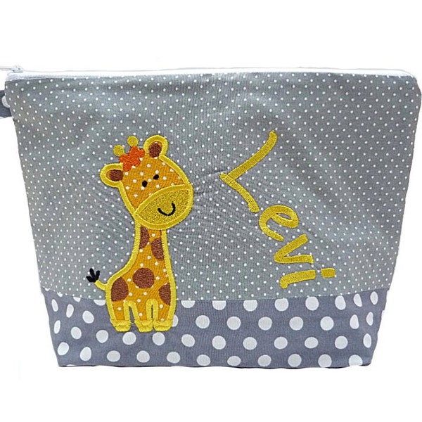 embroidered bag "GIRAFFE" + name grey diaper bag toiletry bag toiletry bag wash bag diaper bag 20 fonts gift