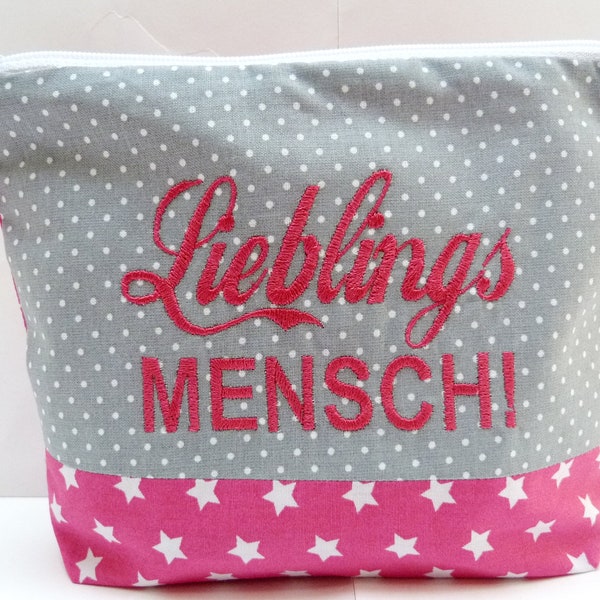 embroidered KOSMETIKtasche LIEBLINGSMENSCH (toiletry bag - make-up bag - bag - makeup BAG - statement), gift