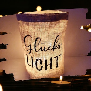 besticktes WINDLICHT GLÜCKSLICHT //freie Farbwahl// Lichtbeutel, Kerzenglas, Deko, Laterne, Geschenk, Kompliment, Danke, Freundin, Liebe Bild 1