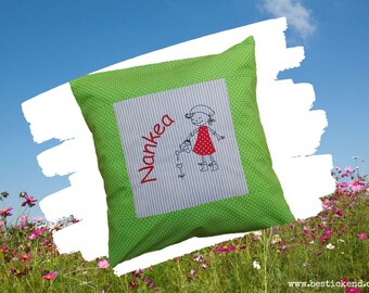 embroidered pillow GARDENER + NAME //kiwi - natural// 40x40 desired name pillowcase personalized gift cuddly pillow cuddly pillow