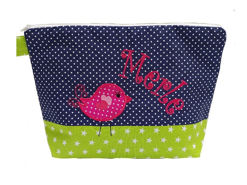 borsa ricamata VOGEL nome marino kiwi pannolino borsa da toilette borsa pannolino borsa da toilette borsa lavaggio 20 caratteri borsa cosmetica immagine 1