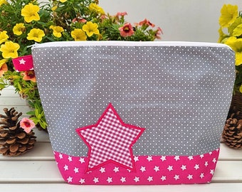 SALE - bestickte Tasche STERN *pink - grau*  Wickeltasche Kulturbeutel Ausverkauf Windeltasche Kulturtasche Waschtasche //Expressversand//