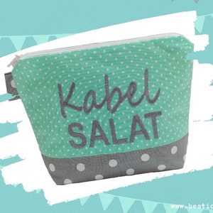 bestickte Tasche KABELSALAT für Ladekabel, Kopfhörer (Kosmetiktasche - Schminktasche - Tasche - BAG - Statement), Kompliment, Geschenk (29)