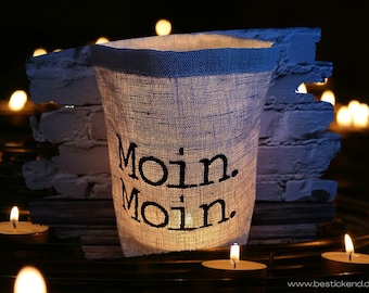 embroidered WINDLIGHT ***MOIN. MOIN.*** //free choice of color// light bag, candle glass, decoration, gift, maritime, love, lantern