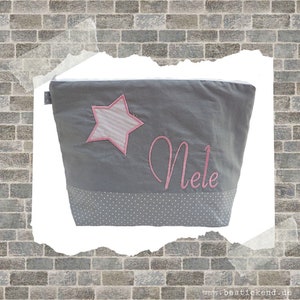 embroidered bag STERN+ Name //grey - pink// changing bag toiletry bag diaper bag toiletry bag wash bag 20 fonts cosmetic bag