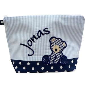 embroidered bag BEAR name navy light blue diaper bag toiletry bag diaper bag toiletry bag wash 20 fonts cosmetic bag image 1