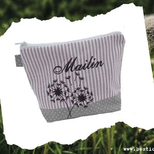 bestickte Tasche PUSTEBLUME + NAME  //freie Farbwahl//   Schminktasche - Kulturtasche - Kosmetikasche - Makeup-Bag - Wunschname - Geschenk
