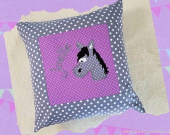 embroidered pillow HORSE + NAME //grey - lilac// 40x40 pillowcase gift cuddly pillow cuddle pillow name pillow