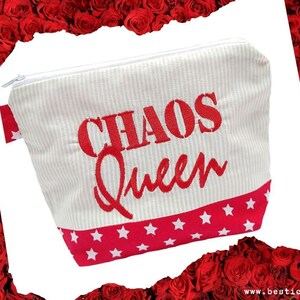 bestickte Tasche CHAOSQUEEN  //rot - natur// Kosmetiktasche Kulturtasche Schminktasche Makeup-Bag Statement Kompliment Geschenk (18)