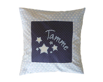 embroidered cushion STARS + NAME // light blue - navy // 40x40 cushion cover gift cuddly cushion cuddle cushion name cushion