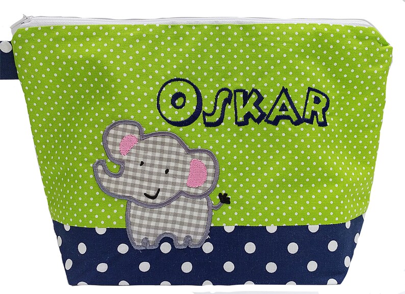 embroidered bag ELEPHANT name /navy green/ diaper bag toilet bag diaper bag toilet bag wash bag 20 fonts cosmetic bag image 2