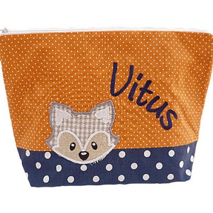 embroidered bag FOX name /navy orange/ diaper bag toiletry bag diaper bag toiletry bag wash bag 20 fonts cosmetic bag image 1