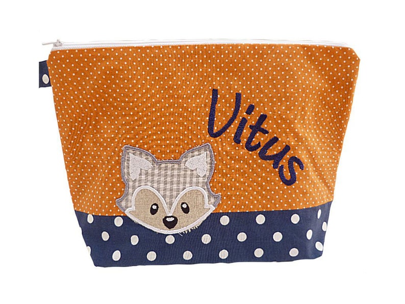 embroidered bag FOX name /navy orange/ diaper bag toiletry bag diaper bag toiletry bag wash bag 20 fonts cosmetic bag image 1