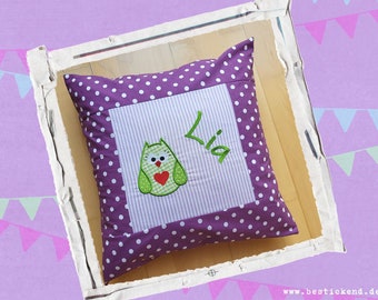 embroidered pillow OWL + NAME //lilac// 40x40 pillowcase gift cuddly pillow cuddle pillow name pillow