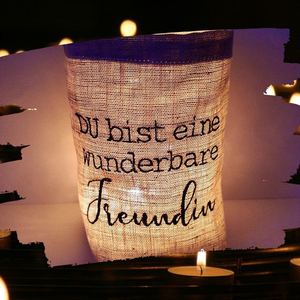 embroidered lantern //girlfriend// *FREE CHOICE OF COLOR* light bag, candle glass, decoration, gift, compliment, thank you, girlfriend, love, lantern