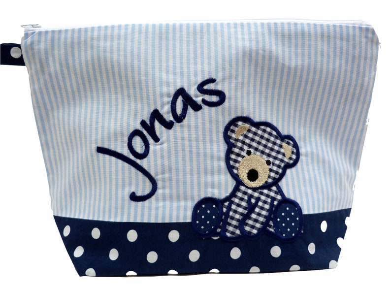 embroidered bag BEAR name navy light blue diaper bag toiletry bag diaper bag toiletry bag wash 20 fonts cosmetic bag image 3