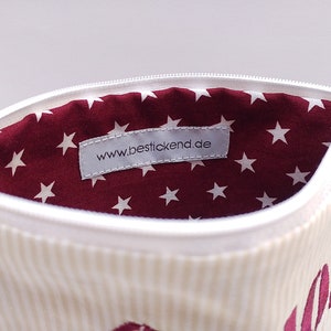 embroidered bag MIDWIFE with HEART NAME //bordeaux natural// cosmetic bag make-up bag toiletry bag travel bag makeup bag 20 fonts image 3