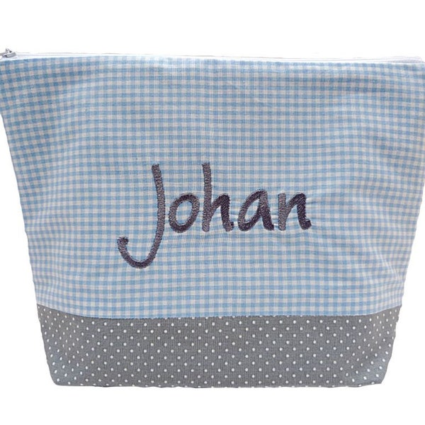 Embroidered bag NAME //light blue - grey// Diaper bag toiletry bag diaper bag toiletry bag wash bag 20 fonts cosmetic bag