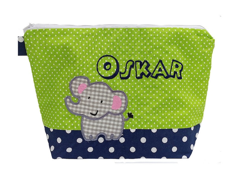 embroidered bag ELEPHANT name /navy green/ diaper bag toilet bag diaper bag toilet bag wash bag 20 fonts cosmetic bag image 1