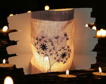 embroidered WINDLIGHT "DANDELION" //free choice of color// - light bag, candle glass, decoration, garden, table decoration, party, tealight, lantern