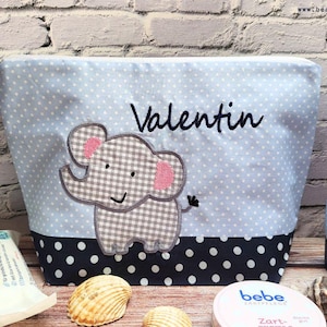 bestickte Tasche ELEFANT + Name //marine - hellblau// Wickeltasche Kulturbeutel Windeltasche Kulturtasche Waschtasche 20 Schriften