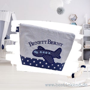 embroidered bag PLANE name //light blue navy// diaper bag toiletry bag diaper bag toiletry bag 20 fonts cosmetic bag image 5