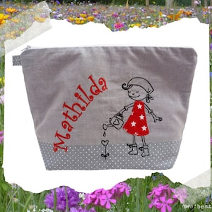 embroidered bag GÄRTNERIN + name //grey - red// diaper bag wash bag diaper bag wash bag wash bag 20 fonts cosmetic bag