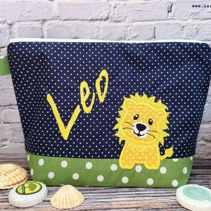 embroidered bag LION + NAME *KIWI - navy* changing bag toiletry bag diaper bag toiletry bag wash bag 20 fonts gift